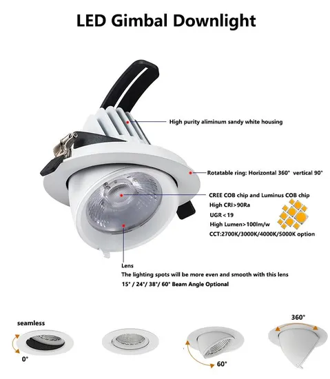 Quality Aluminum Adjustable Lamp Angle 5W 7W 12W 15W 25W COB Trunk Gimbal Ceiling Spotlights Elephant Cylinder Downlights