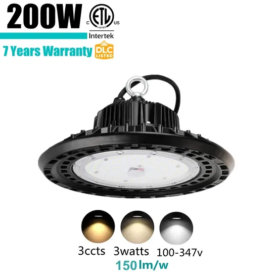 3CCT Variable Power Variable CCT LED Factory Light IP65 300W 240W 200W Day Night Sensor High Power Save Stock Tuneable High Bay LED Lamp UFO with Toggle Switch