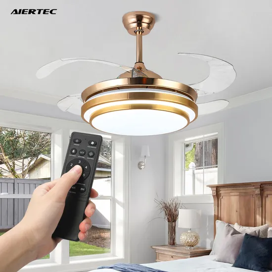 42′′ Chandelier Modern Pendant Lights Golden Silver Retractable Invisible LED Ceiling Fan Light with LED Light and Remote Control