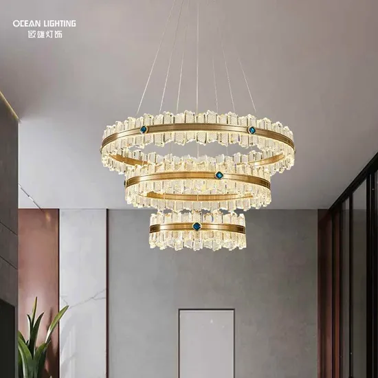 Ocean Lighting Customized Indoor Decor Light Luxury Metal Oval Large Crystal Lpendant AMP