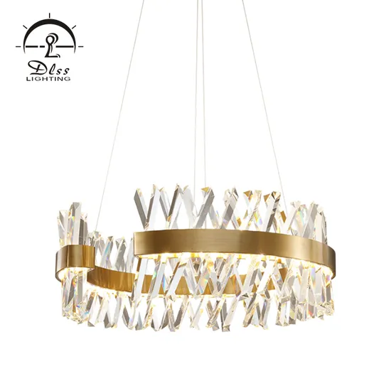 Round Ring Cross Crystal Bar Luxury Gold Chandelier