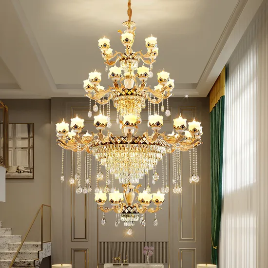 European Luxury Natural Jade, Crystal Chandelier, Villa Living Room Headlights