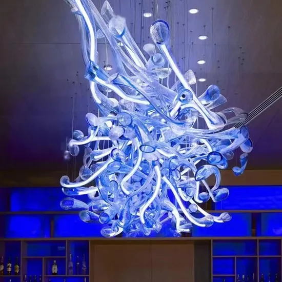 Handmade Blown Glass Chandelier Luxury Creative Curved Pipe Zhongshan Guzhen Lighting for Hotel Restaurant Shopping Mall