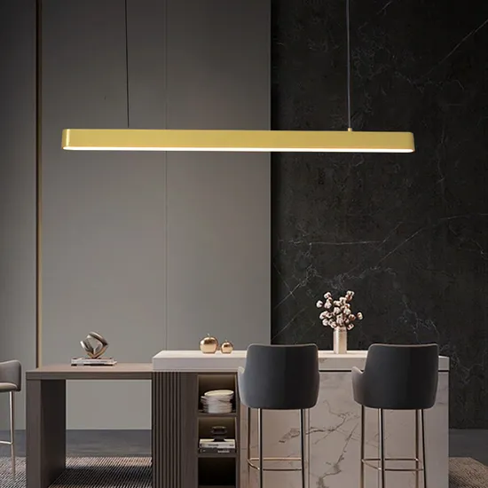 Luxury Long Strip Hanging Light Gold LED Pendant Lamp for Dining Room