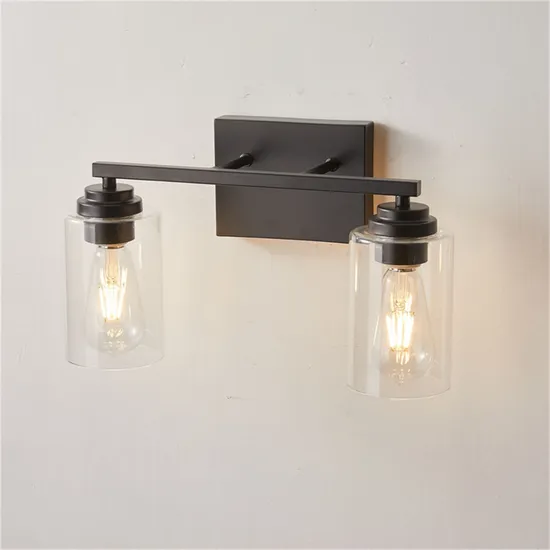 Bathroom Vanity Light Fixtures 3 Lights Wall Sconce Black with Clear Glass Shade for Bedroom Living Room Hallway Kitchen
