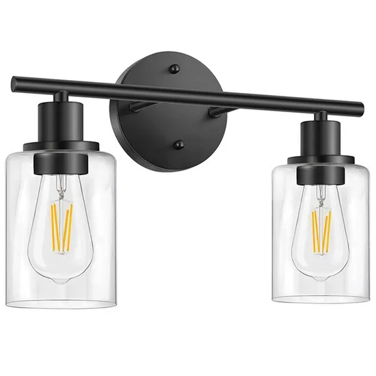2-Light Bathroom Vanity Light Fixtures Rustic Industrial Brushed Nickel Sconces Wall Lighting with Durable Glass Shade