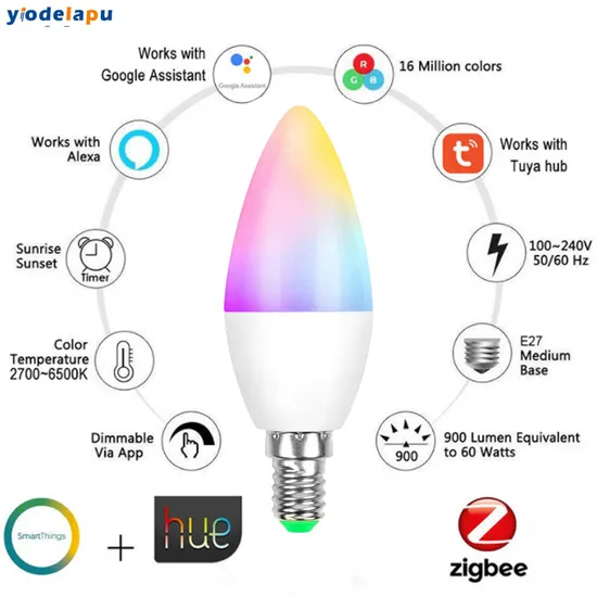 Zigbee Tuya Smart LED Candle Light RGB Warm White 5W C39 LED Lamp