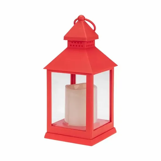 Square Decoration Lantern with Candle Light Red Body