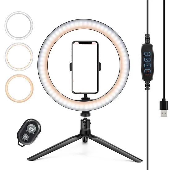 Cell Phone LED Lamp Camera Selfie Ringlight Holder Fill Ring Light with Tripod Stand