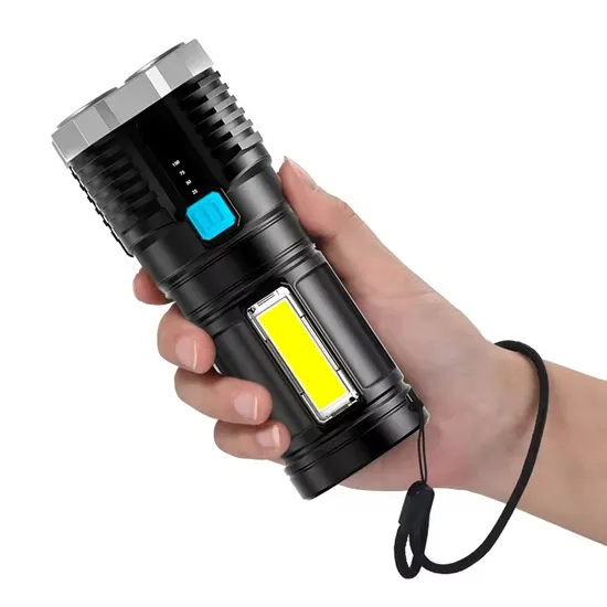 Strong Light Flashlight Torch Long-Range Rechargeable COB Side Light Searchlight Intelligent Power Display LED Torch