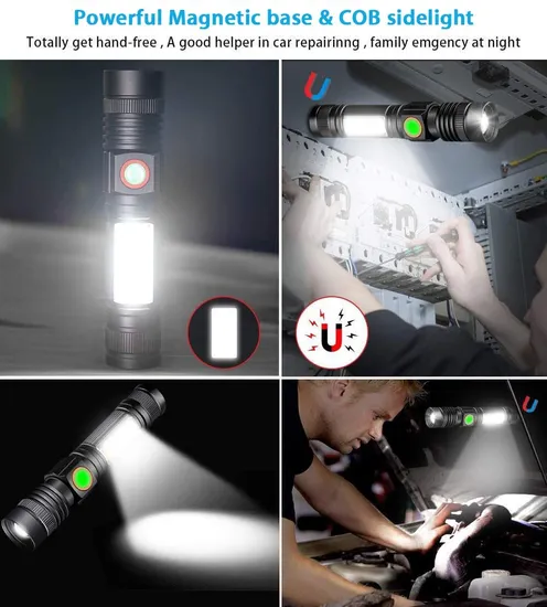 LED Flashlight Portable Camping Lantern Rechargeable Waterproof Shock Torch with Tail Magnet
