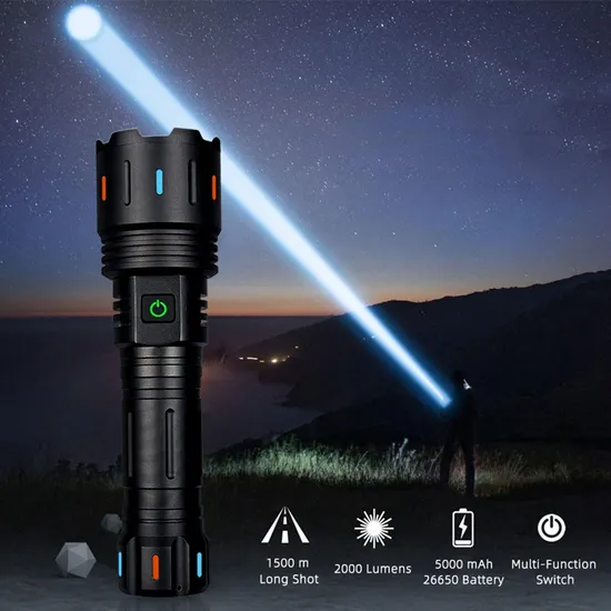 Helius 1500m Long Range White Laser Type-C Rechargeable USB Output Zoomable LED Torch Tactical Flashlight
