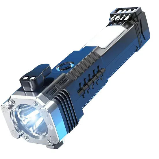 Multifunctional Car Safety Hammer Flashlight Outdoor LED Torch6-in-1 Flashlight USB Charging Strong Light Flashlight with Power Bank
