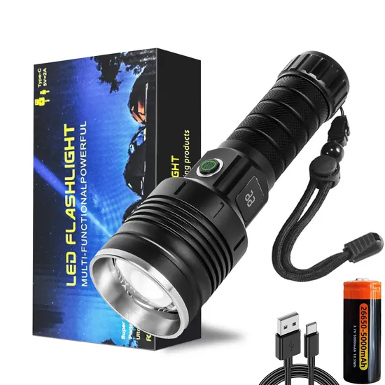 High Power White Laser Flashlight LED Torch Light Digital Power Display Telescopic Zoom Emergency Power Bank Torch