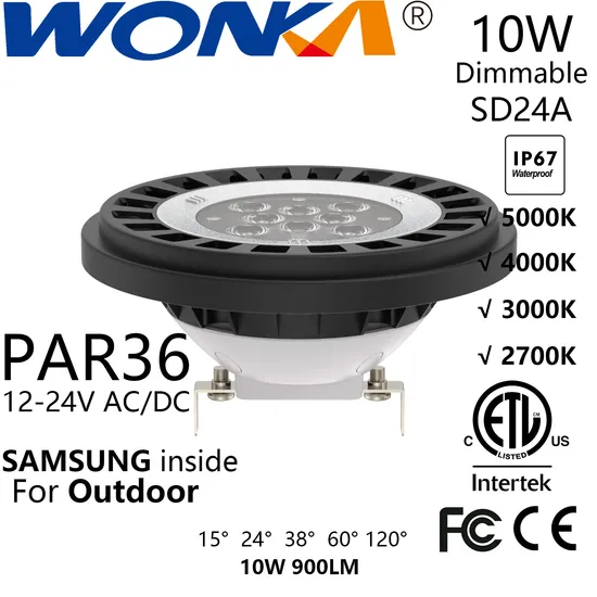 Dimmable LED Spotlight PAR36 Lamp with 10W 12-24V AC/DC with ETL