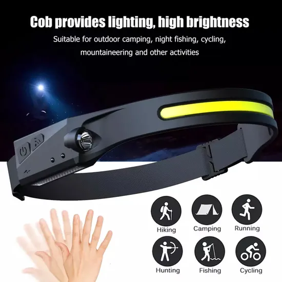 Rechargeable LED Head Torch Light Induction Headlamp for Cycling Hiking Running