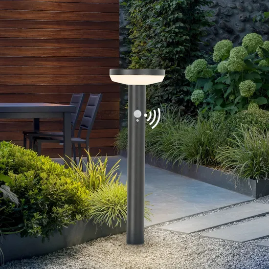 Black Stainless Steel Waterproof Round Motion Sensor LED Outdoor New Solar Powered Garden Lamps