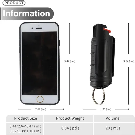 Pure Color Pepper Spray, Phone Flashlight 2 in 1 Self Defense Safety Keychain Set