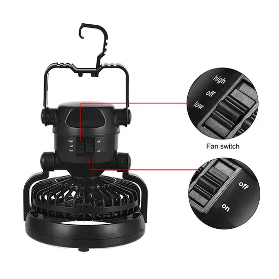 Glodmore2 Summer Hot Sale 18 LED Camping Lantern with Ceiling Fan, Portable LED Camping Light with Fan for Tent
