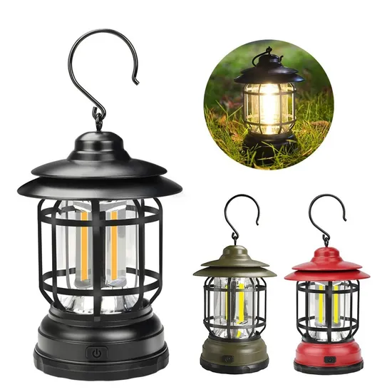 Portable LED Lantern for Camping with Retro Design and Rechargeable Battery