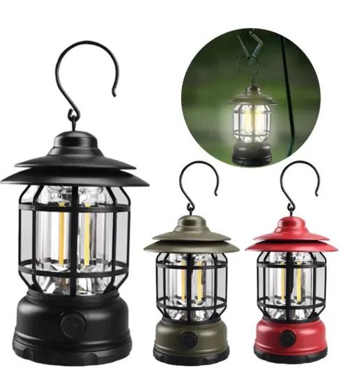Factory Wholesale Portable Outdoor Lighting USB Rechargeable Hanging Atmosphere Retro Tent Camping Light