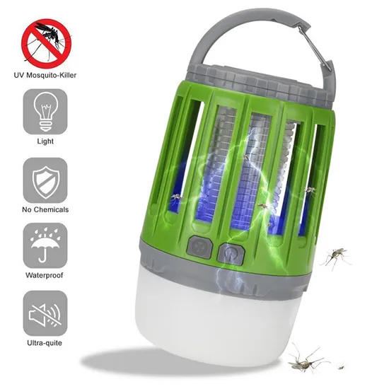 2 in 1 USB Rechargeable LED Mosquito Killer Light with 360-400nm UV Mosquito Zapper Camping Lighting for Outdoor LED Emergency Camping Tent Lamp