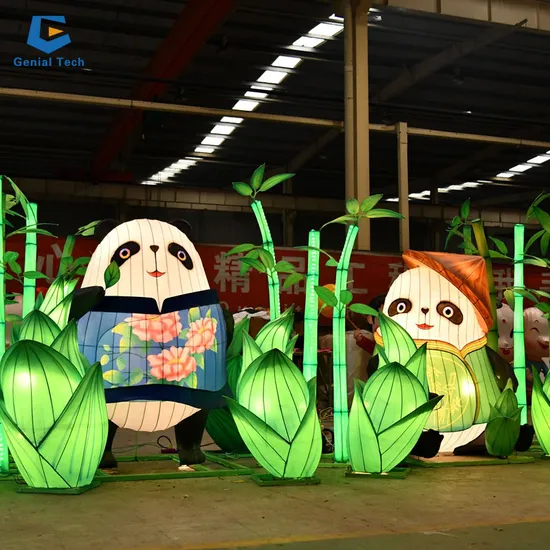 FL101 Outdoor Waterproof Silk Cloth Panda with Bamboo Lantern