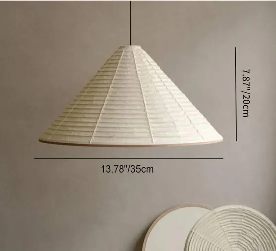 Chinese Simple Pleated Rice Paper Cone Shade Pendant Light