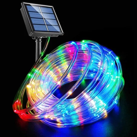 7m 12m Outdoor Solar Rope String Lights 8 Modes LED Copper Wire Fairy Light Waterproof Tube Lamp for Garden Wedding Patio Decor