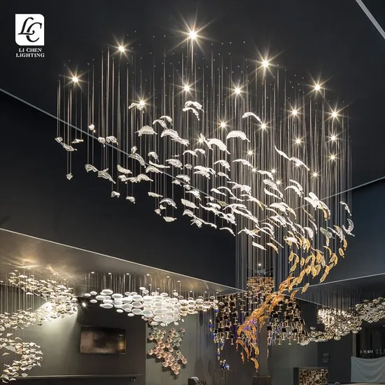 Indoor Decoration Light Hotel Villa Mall Staircase Custom Hanging Glass LED Chandelier