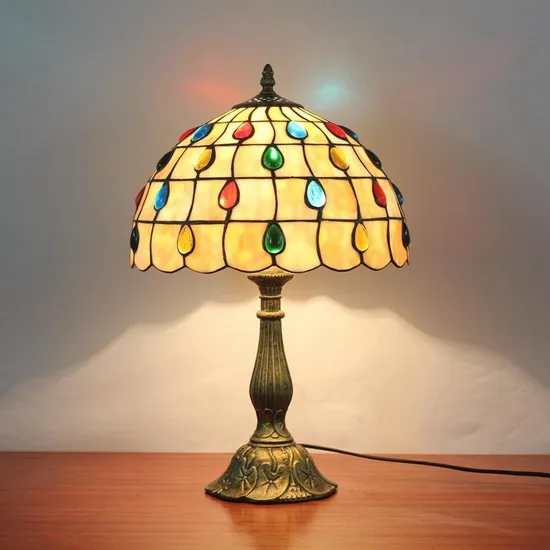 Tiffany Table Lamp 30cm Colored Bead Lampshape Bedroom Bedside Lamp Creative Fashion Adjustable Light Retro Table Lamps (WH-TTB-44)