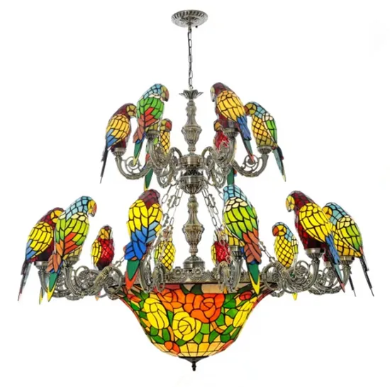 Three Tier Staied Glass Lamp Tiffany Ceiling Lamp Chandelier Parrot Design