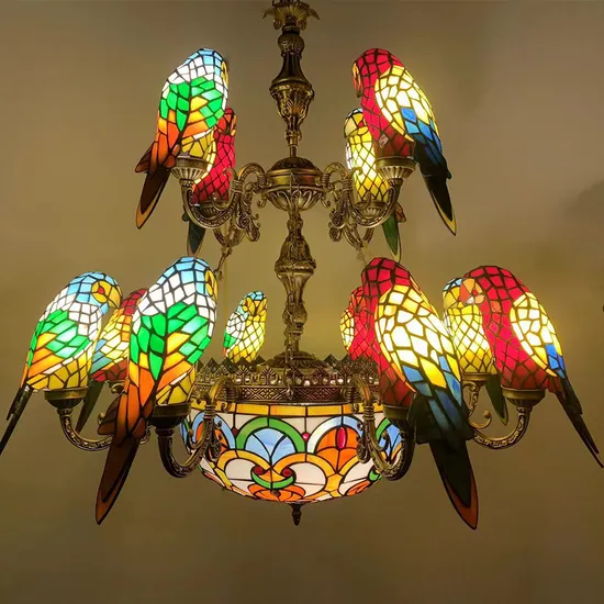 Hotel Big Luxury Glass LED Chandelier 12 Heads Parrot Pendant Lamp
