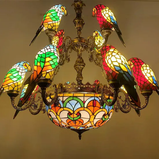 Large Luxury Glass Parrot LED Chandelier Pendant Lamp Light