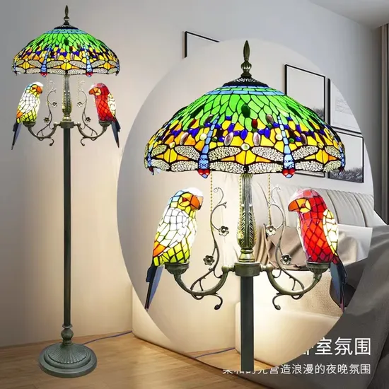 Wholesale Dragonfly and Butterfly Tiffany Stained Glass Floor Lamp for Decoration