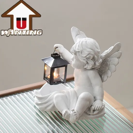 Exquisite Custom Pure White Lantern Cherubic Resin Sculpture Garden Decoration Lawn Lights