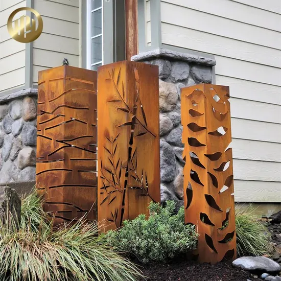 Laser Cut Plants Pattern Rusty Metal Garden Decoration Light Ornaments Cover