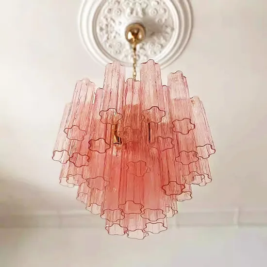 Italy Suspension Lamp Home Decorative Pink Crystal Murano Glass Modern Design Ceiling Chandelier