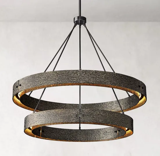 Brass Restoration Hardware Ring Pendant Lamp Vouvray Two-Tier Round Chandelier