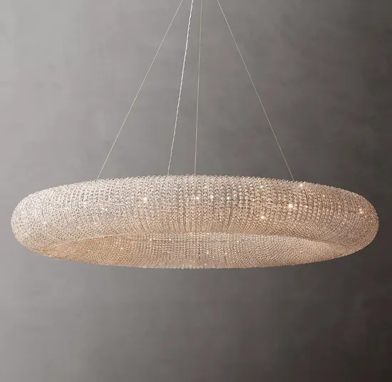 American Modern Restoration Hardware Lighting Crystal Halo Clear Round Chandelier
