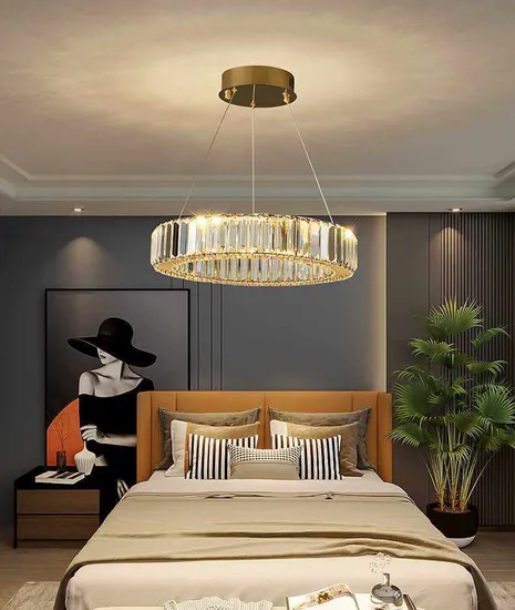 Modern Design Luxury Metal Crystal Ring Pendant Light Round Chandelier