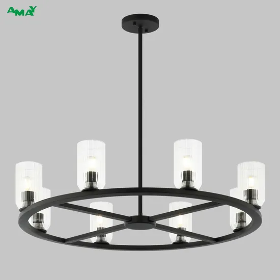 Westlock Gorgeous Clear Ribbed Glass Steel 8 Lights Hanging Chandelier
