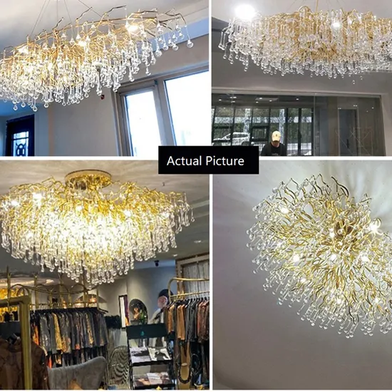 Crystal Restaurant Water Drop Branch Villa Living Room Luxury Branch Chandelier
