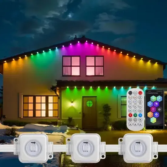 24V String Light IP67 Waterproof Point Lights 50FT 100FT Rgbic Magic Pixel APP Control LED Permanent Outdoor Waterproof Eave Lights for Christmas