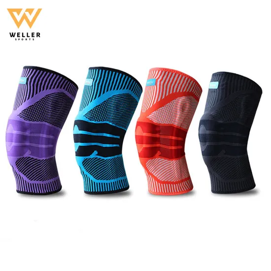 Nylon Knitted Knee Sleeve Brace with Gel Pad Stabilizer Knee Support Straps for Basketball Sport Protection Pain
