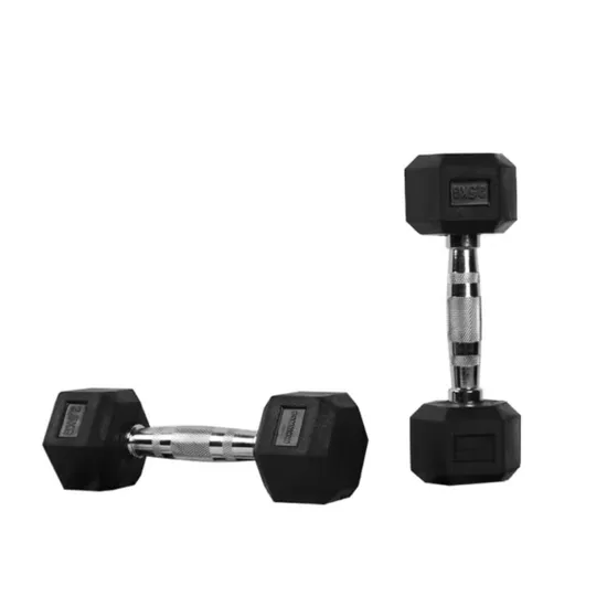 Customized Black Gym Equipment Rubber Hex Dumbbell with Custom Logo