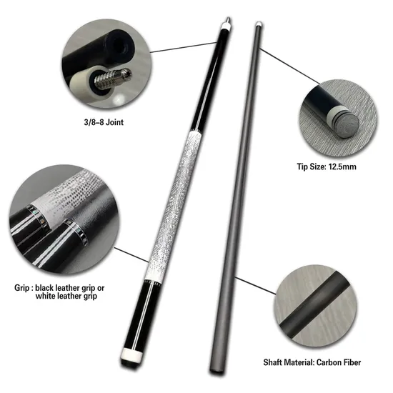 Wholesale Black Carbon Fiber Billiard Pool Cue Stick 3/8-8 Joint Pool Cue