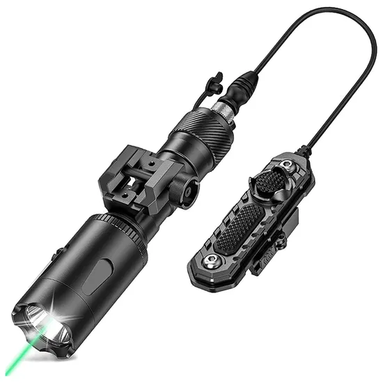 1000 Lumens Picatinny Flashlight for Rail Mount Green Beam Laser Combo Long Gun Light with Remote Switch Constant Strobe