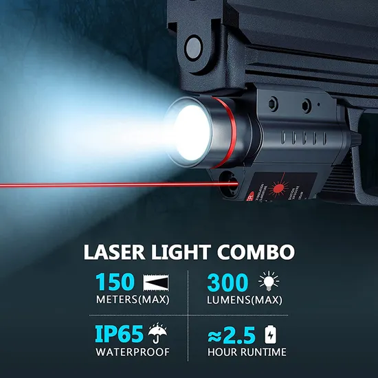 Tactical Red Laser Sight 300 Lumen White LED Light Combo with Strobe Laser