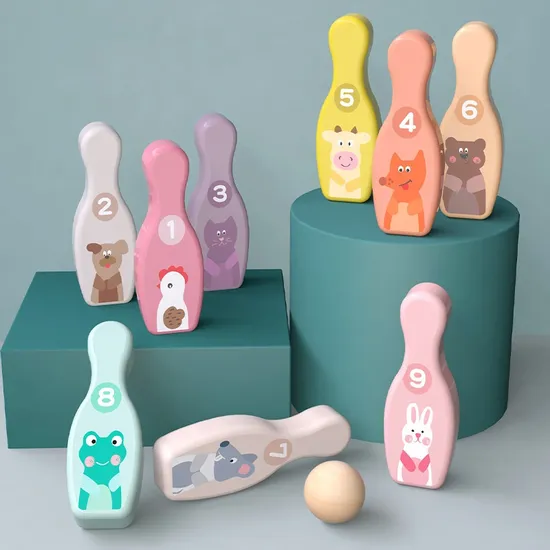 Wooden Colorful Animal Kids Bowling Ball Set